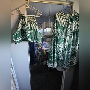 Shein Green/White Floral skirt set